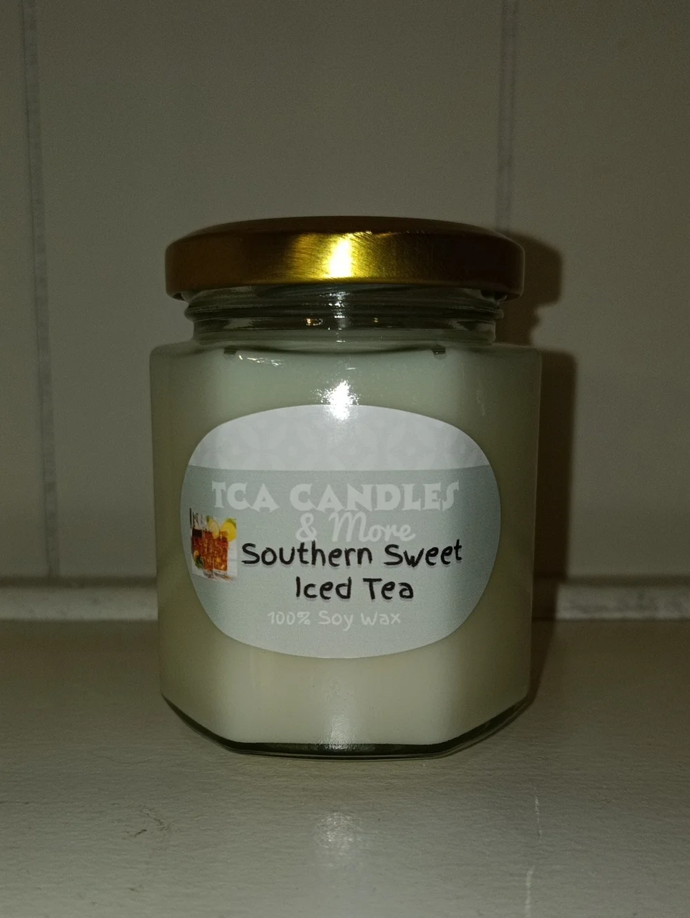 TCA Candles Southern Sweet Iced Tea Soy Candle - White with Gold Lid